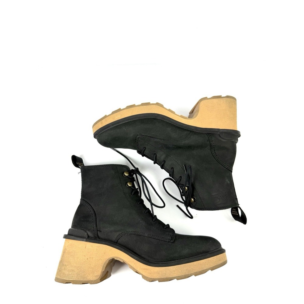 Sorel Hi Line Heeled Boots 8 Black Leather  Lace Up Womens Waterproof Bootie